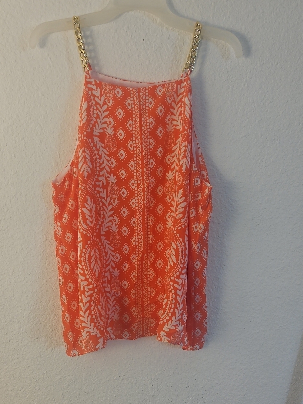 Lilly Putitzer Silk Women's Coral Print Chain-Strap Tank Top Sz 16
